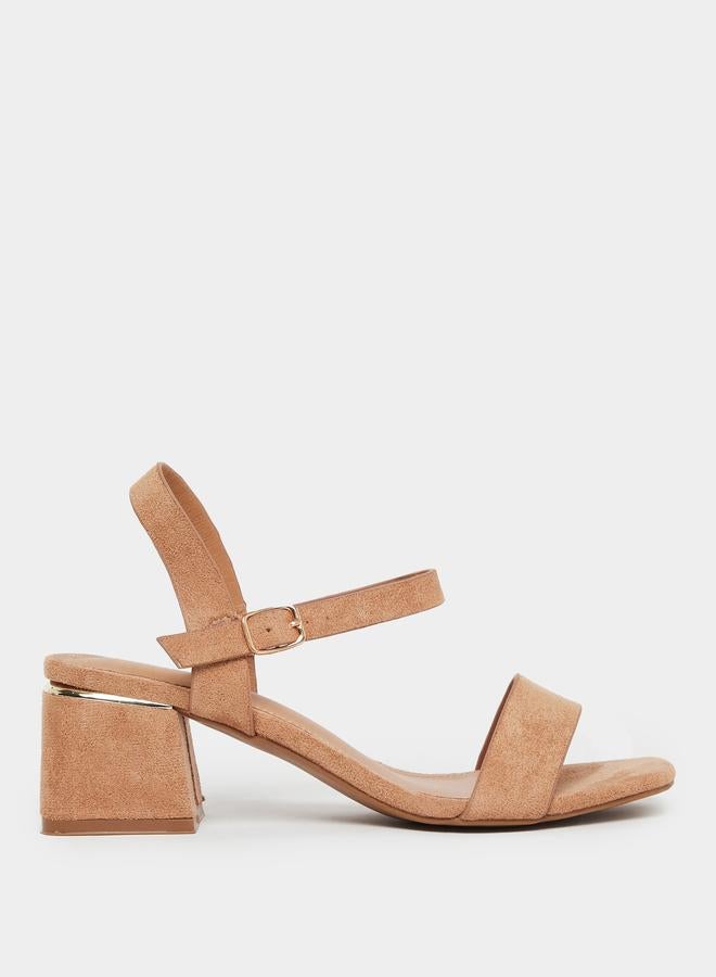 Styli Brown Suede Block Heel Sandals - Image 1